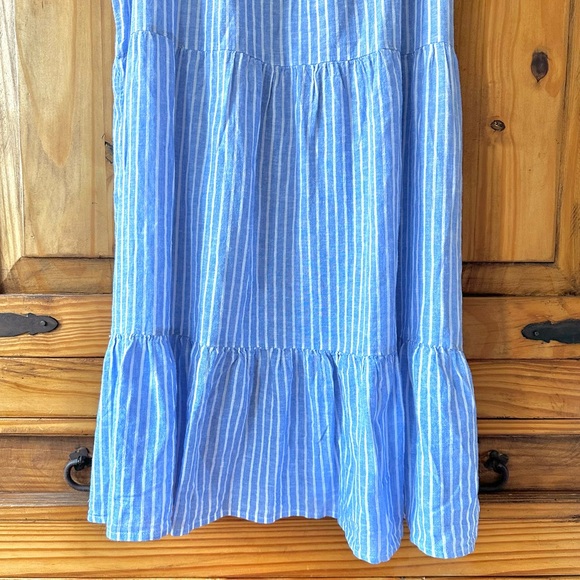 NWT Beach Lunch Lounge Boho Coastal Blue White Striped Sleeveless Tiered Dress - Picture 11 of 16